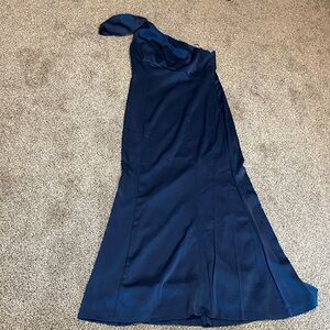 Aidan Mattox Midnight Blue One-Shoulder Gown